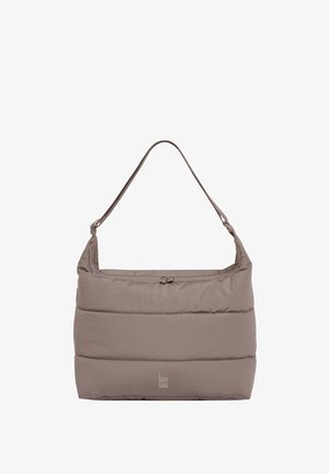 Taupe padded shoulder bag with a single adjustable strap and a top zipper, featuring a small "GOT BAG." logo near the bottom center.