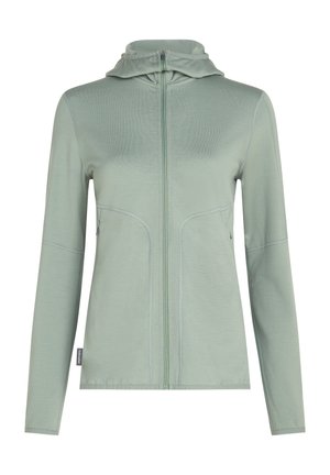 Lichtgroene vest met rits, gemaakt van gladde stof, met een hoge kraag en lange mouwen. Inclusief twee vo pockets met minimale stikseldetails.