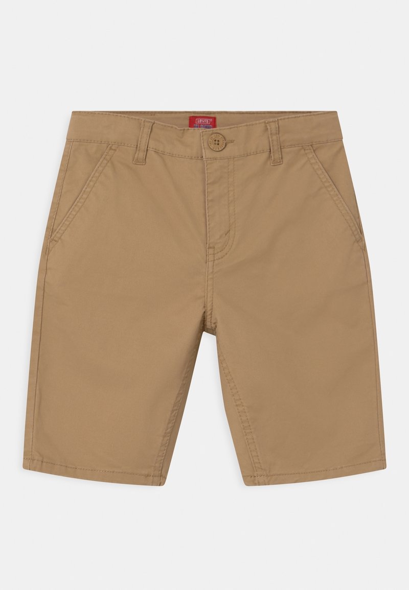 Kaki šortky z hladké, lehké látky. Mají přední zapínání na knoflík, dvě boční kapsy a detailní švy podél švů.