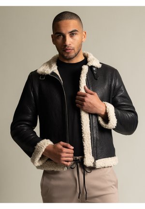 Leather jacket - schwarz weiß