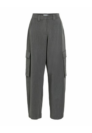 VILA, HIGH WAISTED TROUSERS VIOFELIA BARREL-FIT - Pantalon cargo - dark grey melange