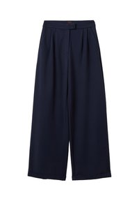 Pantalons large en marine avec des plis à l'avant, des poches latérales et une ceinture avec un fermoir caché.