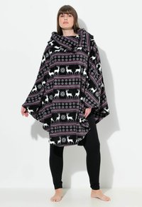 Ulla Popken NORDIC PRINT STRETCH PLUSH LOUNGE PONCHO - Župan - black