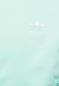 Felpa verde menta con una texture morbida, caratterizzata da un logo Adidas ricamato bianco e dal classico design a tre righe sulla spalla.
