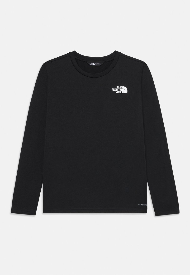 Fekete, hosszú ujjú ing sima anyagból. Kerek nyaknyitású, és egy kis fehér logó található a bal mellkason. Egyszerű dizájn, minta nélkül.