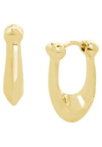 Boucles d'oreilles dorées en forme de goutte d'eau avec un design allongé, présentant des surfaces polies et des textures lisses.