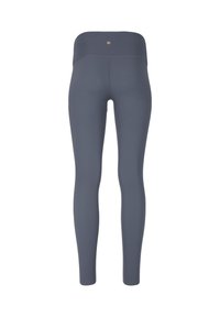 Leggings a vita alta di un grigio ardesia uniforme. Realizzati in un materiale elasticizzato con una texture liscia e un piccolo logo sulla vita posteriore.