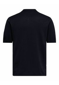 Navy korte mouwen polo-shirt gemaakt van een gladde stof, met een klassieke kraag en een nette zoom. Geen zichtbare patronen of accenten.