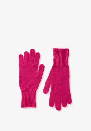 Gants tricotés en fuchsia avec des poignets côtelés. Présentent un design à cinq doigts, une texture douce et une construction sans couture pour un ajustement parfait.