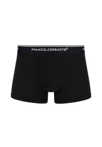 Czarne bokserki wykonane z bawełny o dopasowanym kroju. Posiadają granatową gumkę z białym logo "PAKOLARENTE".