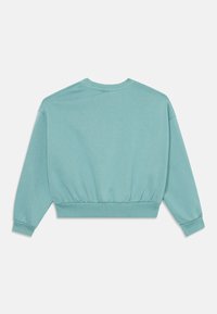 Cropped sweatshirt v mint zeleni barvi z okroglim ovratnikom, rebrastimi manšetami in robom. Mehka tkanina z gladko teksturo. Ima nastavljene rokave.