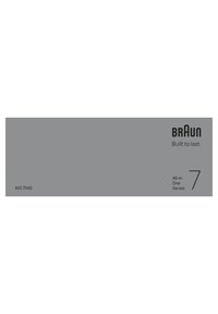 Braun logo with tagline "Built to last." and product information "All-in One Series 7" and model number AIO 7540 on gray background.