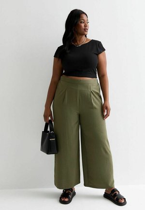 New Look Curves WIDE LEG CULOTTE  - Trousers - khaki