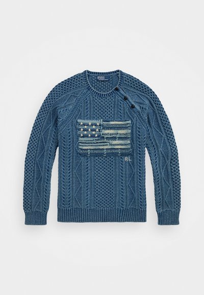 Polo Ralph Lauren ARAN KNIT FLAG COTTON SWEATER - Svetrík - indigo combo