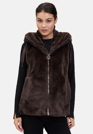 PLÜSCH MIT KAPUZE - Waistcoat - dunkelbraun