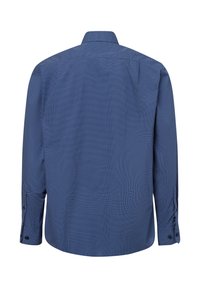 Langärmliges, blaues Hemd mit einem subtilen strukturierten Muster, Knopfmanschetten und einem Rückenpasse-Design. Glattes Material mit strukturierter Silhouette.