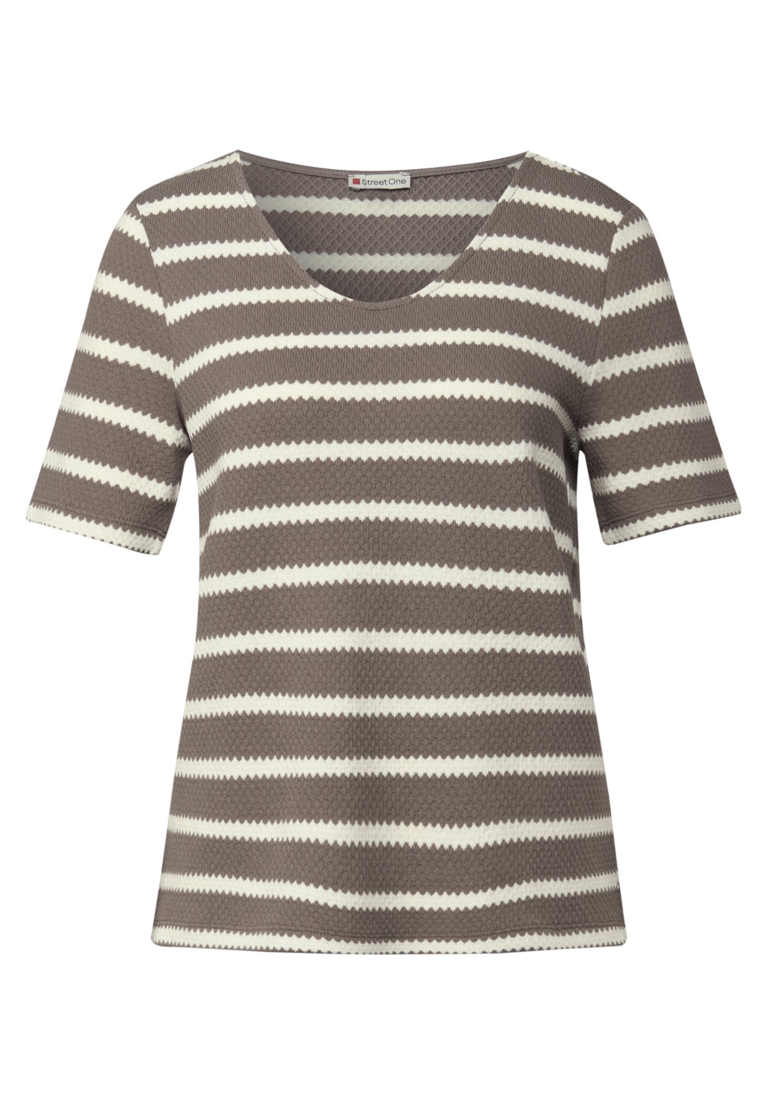 Street One Damen T-Shirt 'smell Of Lavender' – Gestreift, Leinen-Optik, Größe 44