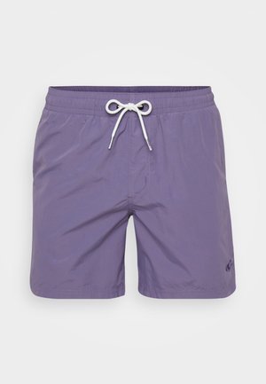 Pantaloni da nuoto viola con vita regolabile, tessuto leggero, frontale piatto e un piccolo logo accentato sul lato sinistro in basso.