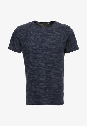 T-shirt blu navy a maniche corte con una sottile texture mélange e scollo a girocollo.