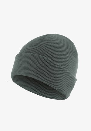 Šedá pletená čepice, měkká textura, ribovaná struktura, tvar přiléhající k hlavě, s ohrnutým lemem pro zvýšené pohodlí. Vhodná do chladného počasí.