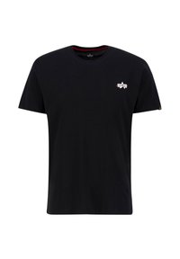 Sort bomulds-T-shirt med rund hals. Har et lille, broderet logo i hvid og rød på venstre bryst. Korte ærmer, standart pasform.