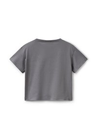 Gray short-sleeve t-shirt in soft cotton with a crew neck, featuring a smooth texture and simple design, no visible patterns or accents.