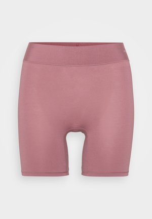 Korte shorts in een gedempt rozenkleur, gemaakt van gladde, rekbare stof. Voorzien van een hoge tailleband en een aansluitend ontwerp met uitgesneden beenopeningen.