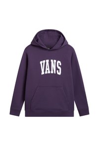 Hoodie violet en mélange de coton, avec un grand logo blanc "VANS", une poche kangourou à l'avant et un capuchon classique avec cordon de serrage.
