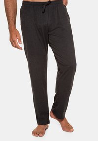 Grijze, lichte katoenen loungebroeken van een katoenmix met elastische tailleband, trekkoord, zijzakken en recht design.