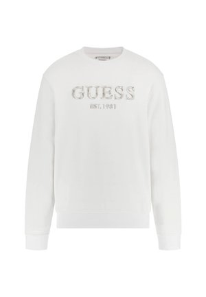 Witte sweatshirt met lange mouwen, voorzien van een geborduurd "GUESS" logo en "EST. 1981" daaronder. Zachte stof en geribbelde manchetten bij de mouwen.