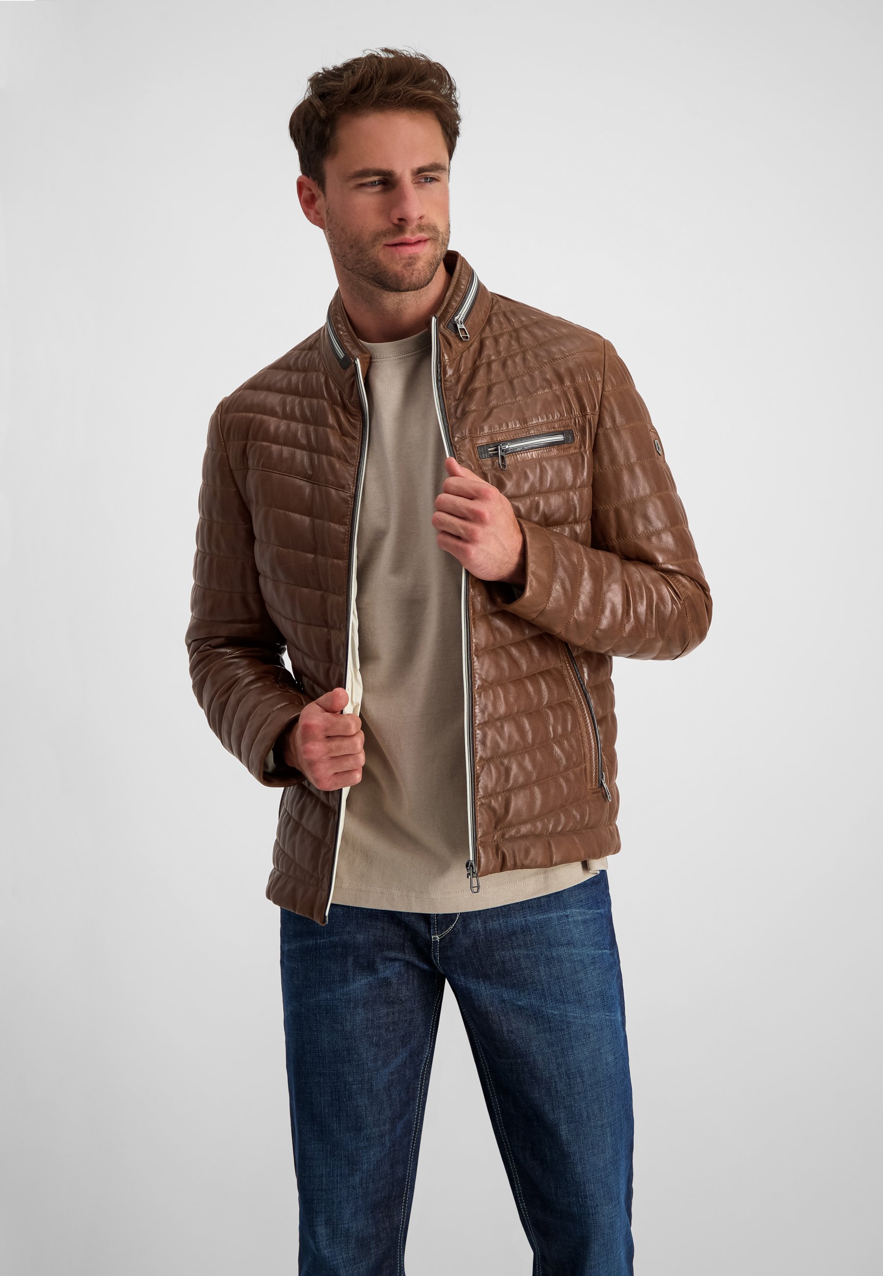 Milestone MS-DAMIANO - Leather jacket - dunkel cognac/cognac - Zalando