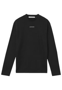 Svart långärmad t-shirt i bomull, med rund halsringning och broderad logotyp "CALVIN KLEIN JEANS" på bröstet i vitt.