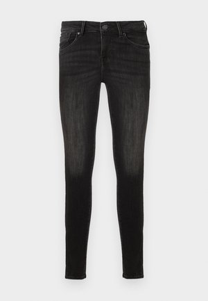 Zwarte skinny jeans van denim met een gladde textuur, voorzien van een vijf-pocket design en een knoop- en ritssluiting.