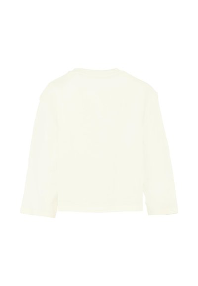 Maglia a maniche lunghe in morbido tessuto color crema. Collo a giro, vestibilità comoda e lievi spacchi laterali all'orlo per facilitare i movimenti.