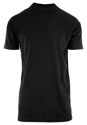 Sort kortærmet T-shirt med rund hals, lavet af blødt bomuldsstof med en glat overflade og uden synlige logoer eller mønstre.