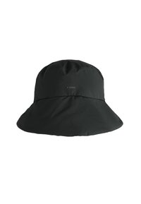 Svart bredbrättad bucket hat i mjukt tyg med subtil "OYSHO"-logotyp centrerad på framsidan.