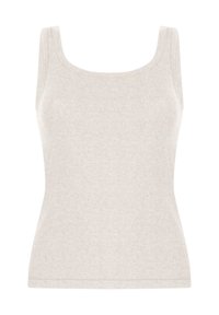 Lichtgrijze tanktop met een vierkante halslijn, gemaakt van zachte, gestructureerde stof. Aansluitend ontwerp met brede schouderbanden en een rechte zoom.