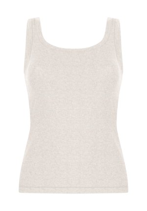 Débardeur gris clair avec un décolleté carré, fabriqué en tissu doux et texturé. Design ajusté avec de larges bretelles et un ourlet droit.
