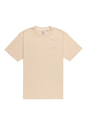 Beige cotton T-shirt with short sleeves, round neckline, and a small, muted "element" logo on the front left side. Smooth texture.