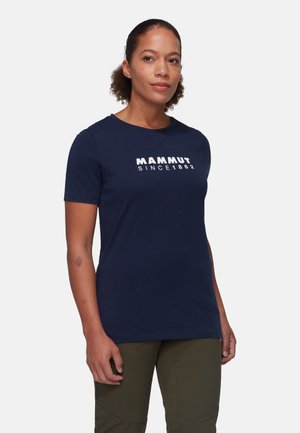 Navy blue t-shirt made of soft cotton, features a round neck and short sleeves, with white "Mammut Since 1862" logo printed on the front.