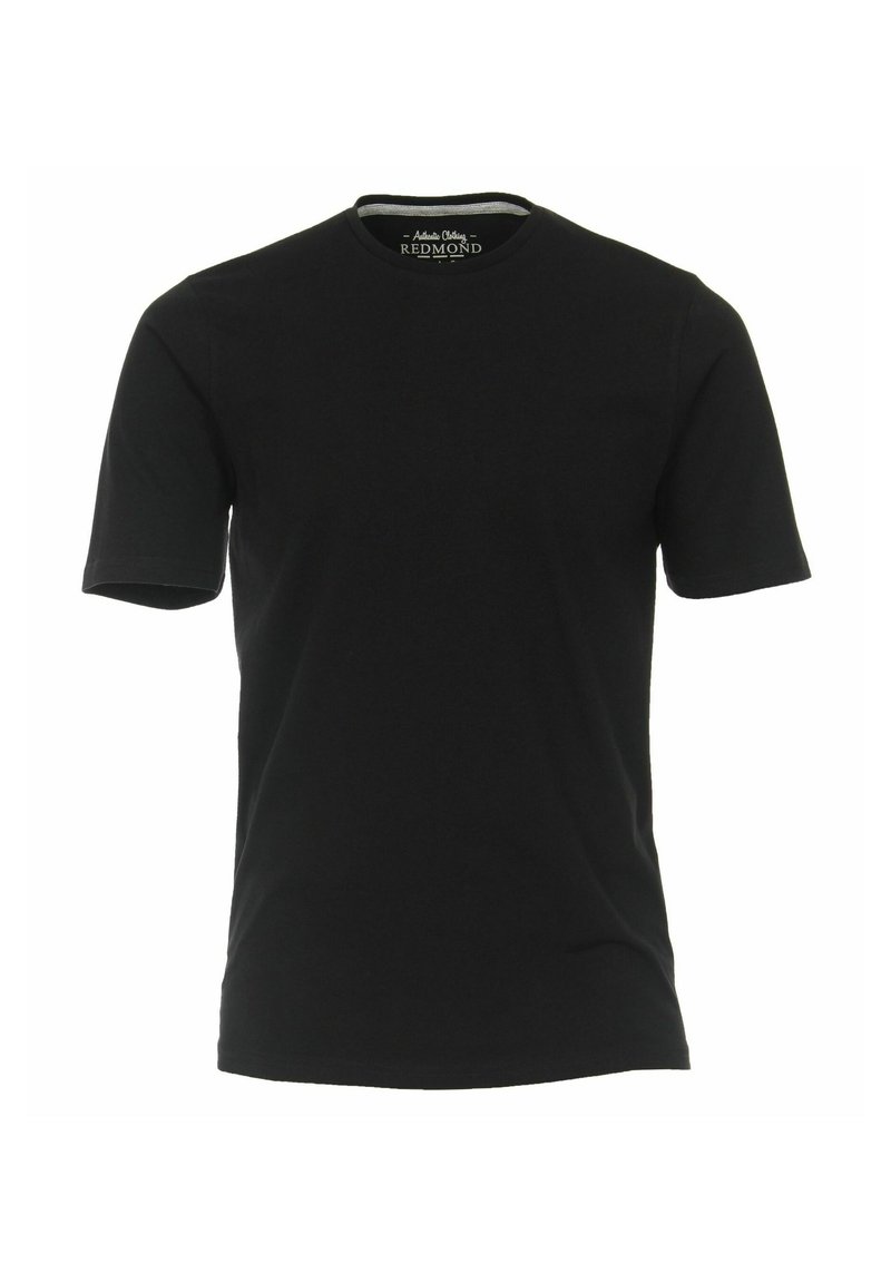 Czarny t-shirt z krótkim rękawem wykonany z bawełny. Posiada okrągły dekolt i prosty wzór. Metka widoczna przy szyi z napisem "Redmond".