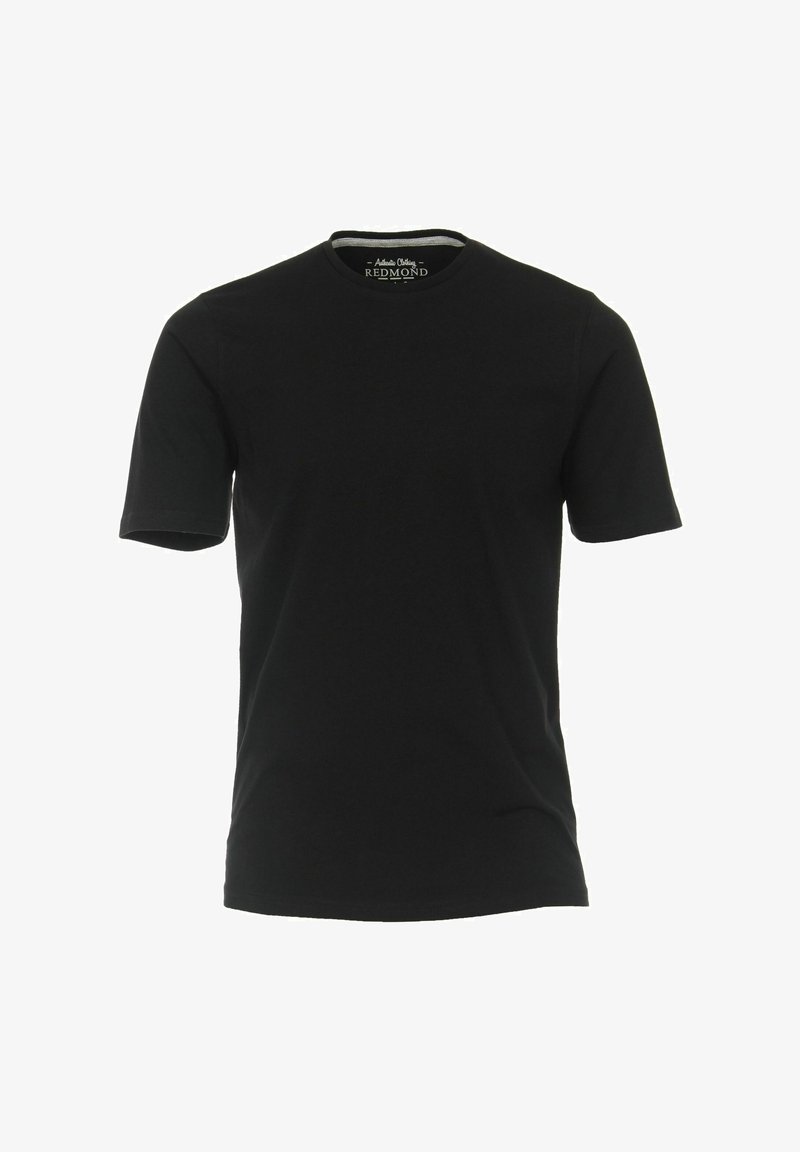 Czarny t-shirt z krótkim rękawem wykonany z bawełny. Posiada okrągły dekolt i prosty wzór. Metka widoczna przy szyi z napisem "Redmond".