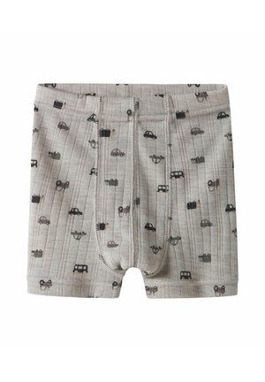 Graue Boxershorts aus weichem Stoff mit einem verspielten Muster kleiner, bunter Autos. Gerippte Textur und elastischer Bund.