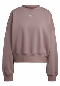Stort sweatshirt i bomullsmix i dämpad mauve, med rundad hals, nedfallna axlar och vit Adidas-logotyp på bröstet.