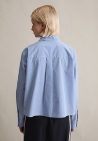 Blauw geruit overhemd met knopen, voorzien van een rugbiesdetail en lange mouwen, gemaakt van lichtgewicht stof, met een ontspannen pasvorm en zijslits.