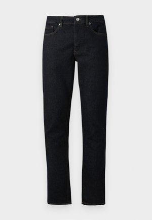 Mørke denimjeans med en rett passform, med knappeåpning, fem-lommers design og kontrasterende sømdetaljer.
