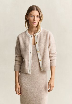 GANT, ALPACA BLEND CONTRAST CARDIGAN - Cardigan - light beige melange