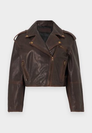 OVERSIZE CROPPED JACKET - Δερμάτινο μπουφάν - vintage brown