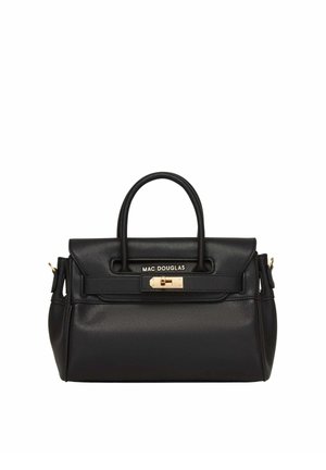 Sac à main en cuir noir avec poignées supérieures, serrure dorée et logo "MAC DOUGLAS" sur le rabat avant.