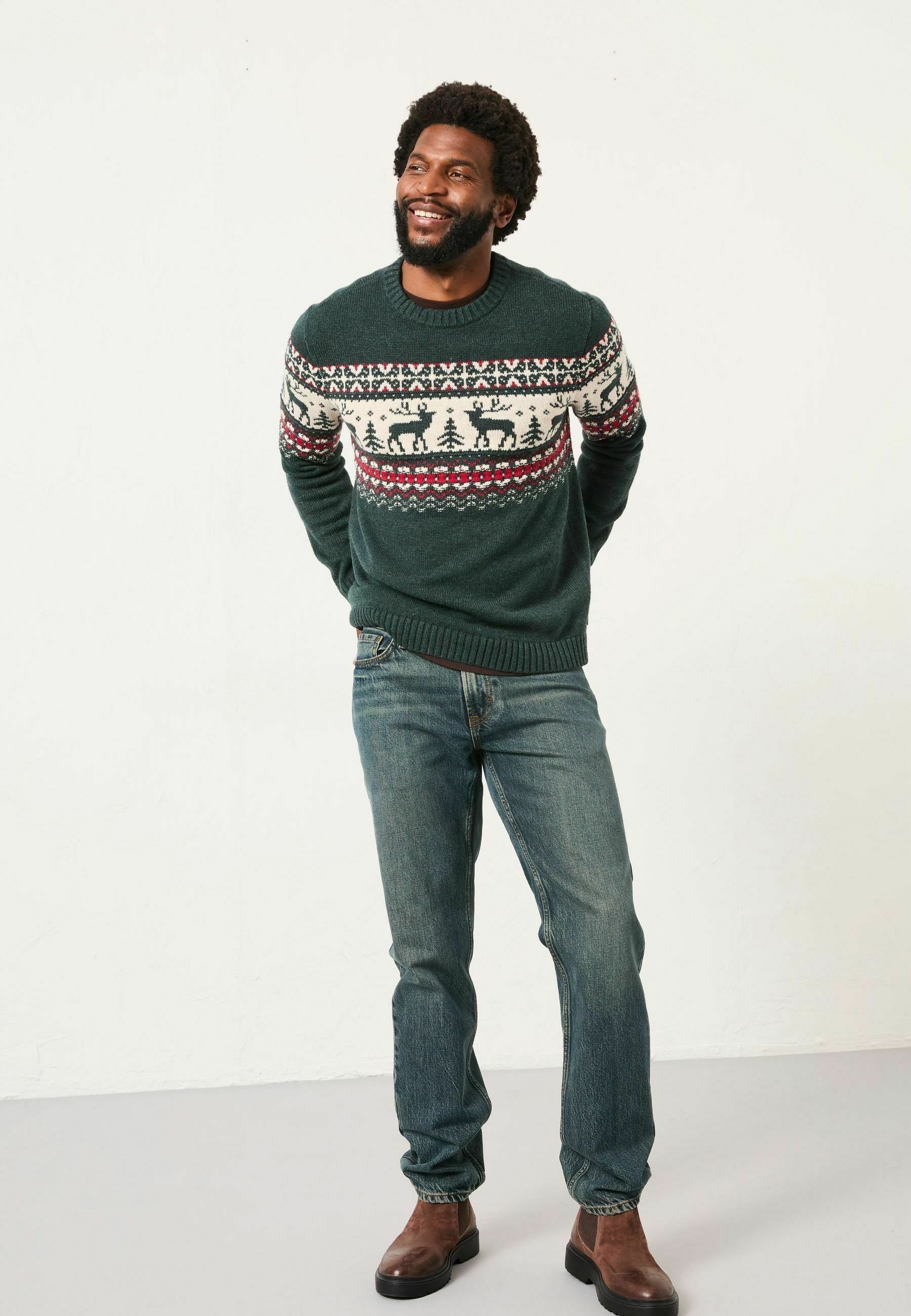 FatFace TALL FIT REINDEER FAIRISLE CREW Sweatshirt dark